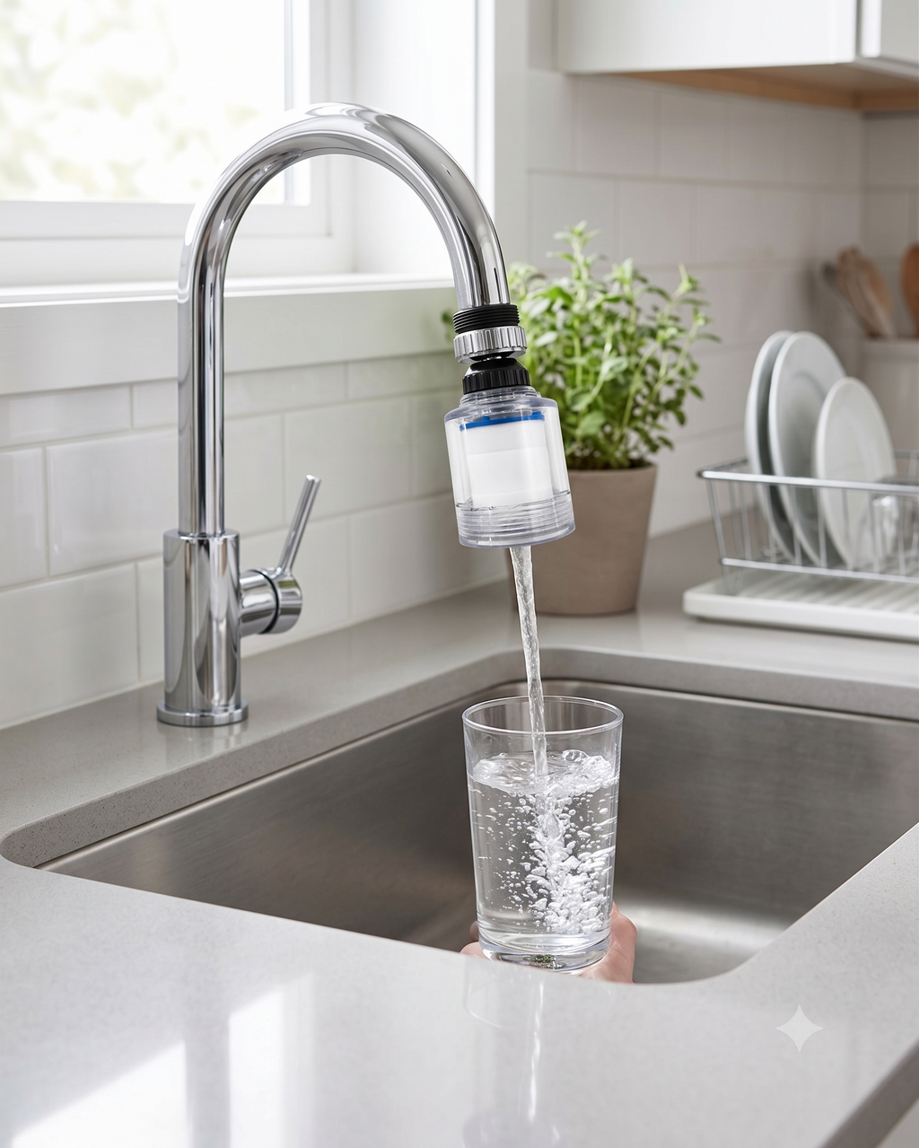 Tap Filter, Water Purifier Faucet Filter for Kitchen & Bathroom Taps, Gold-x