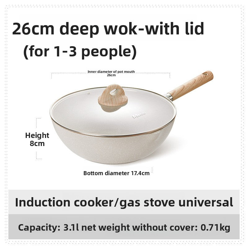 Nonstick Deep Wok Pan with Glass Lid & Wooden Handle, 3L Induction & Gas Compatible Cooking Wok
