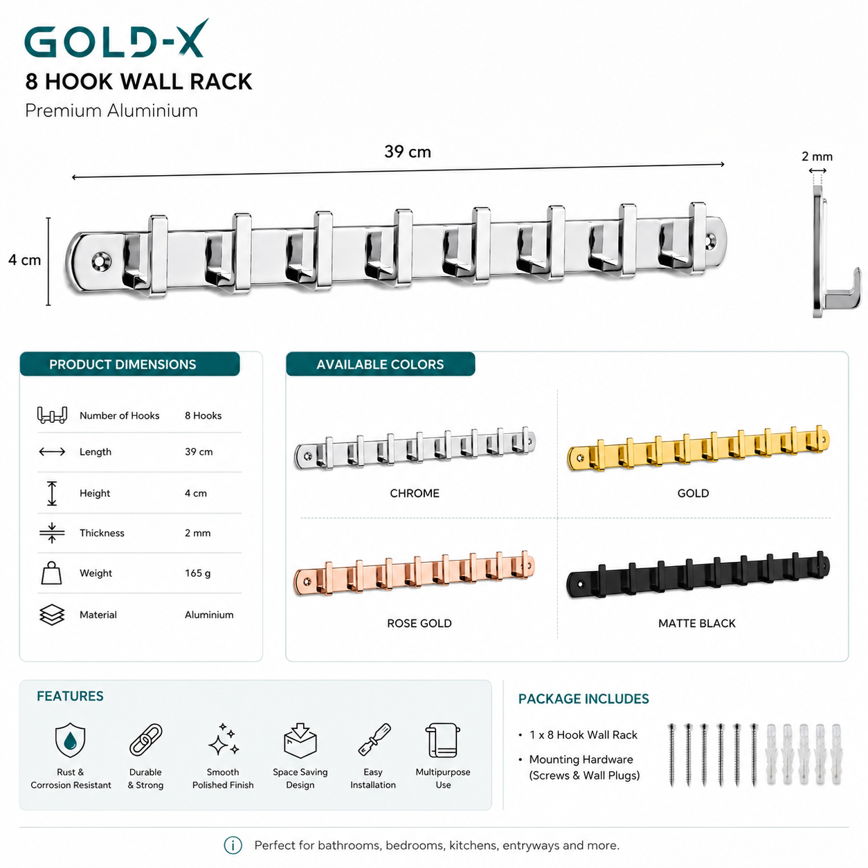 Cloth Hook 8 Point Aluminium - Gold-x