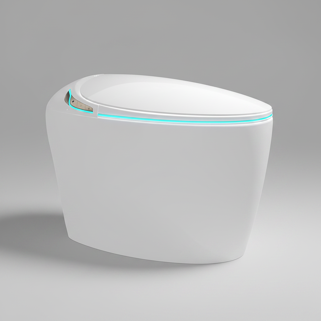 White electronic device with a blue light on a white background