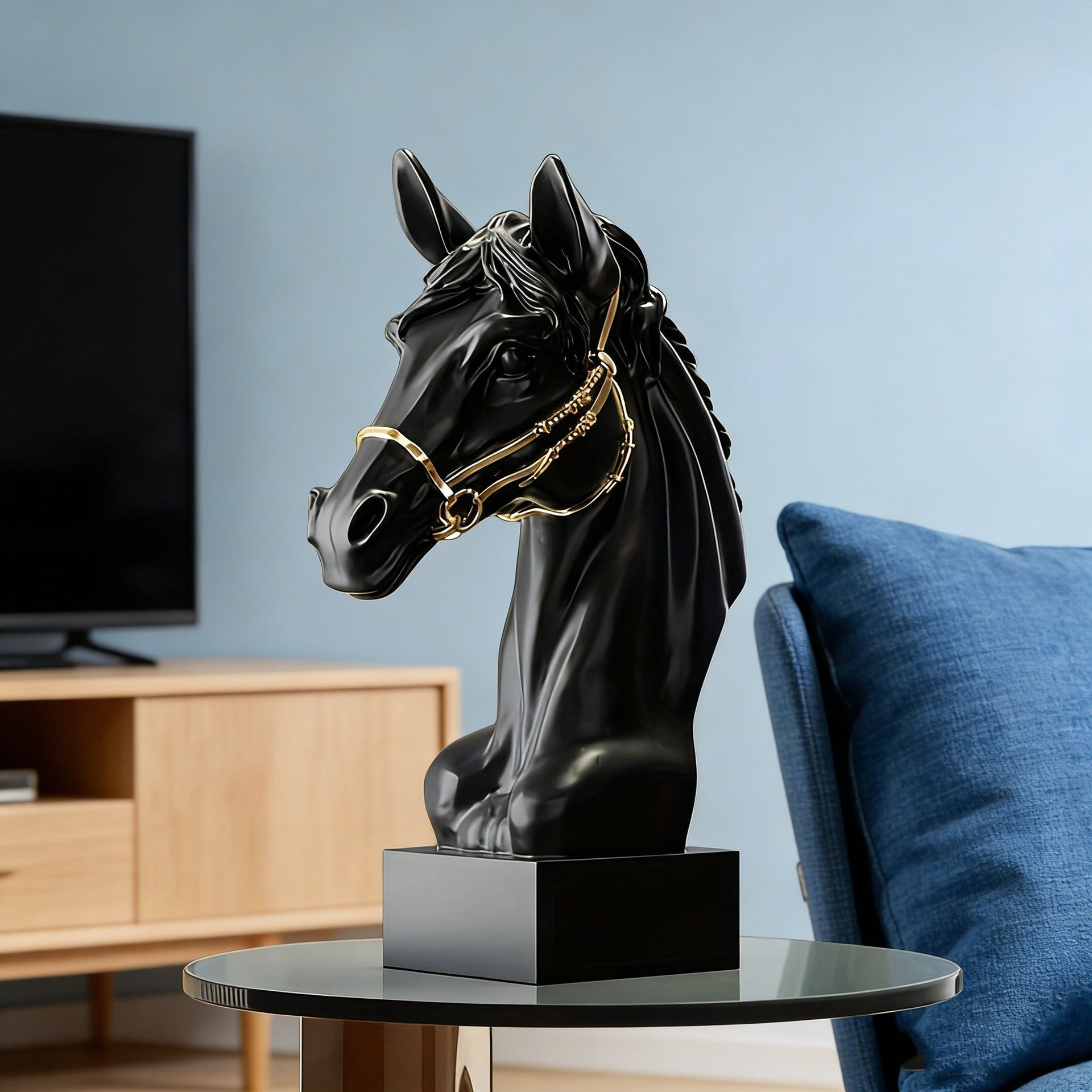 Modern Horse Head Sculpture, Minimalist Resin Tabletop Decor for Living Room, Office & Home, Gold-x