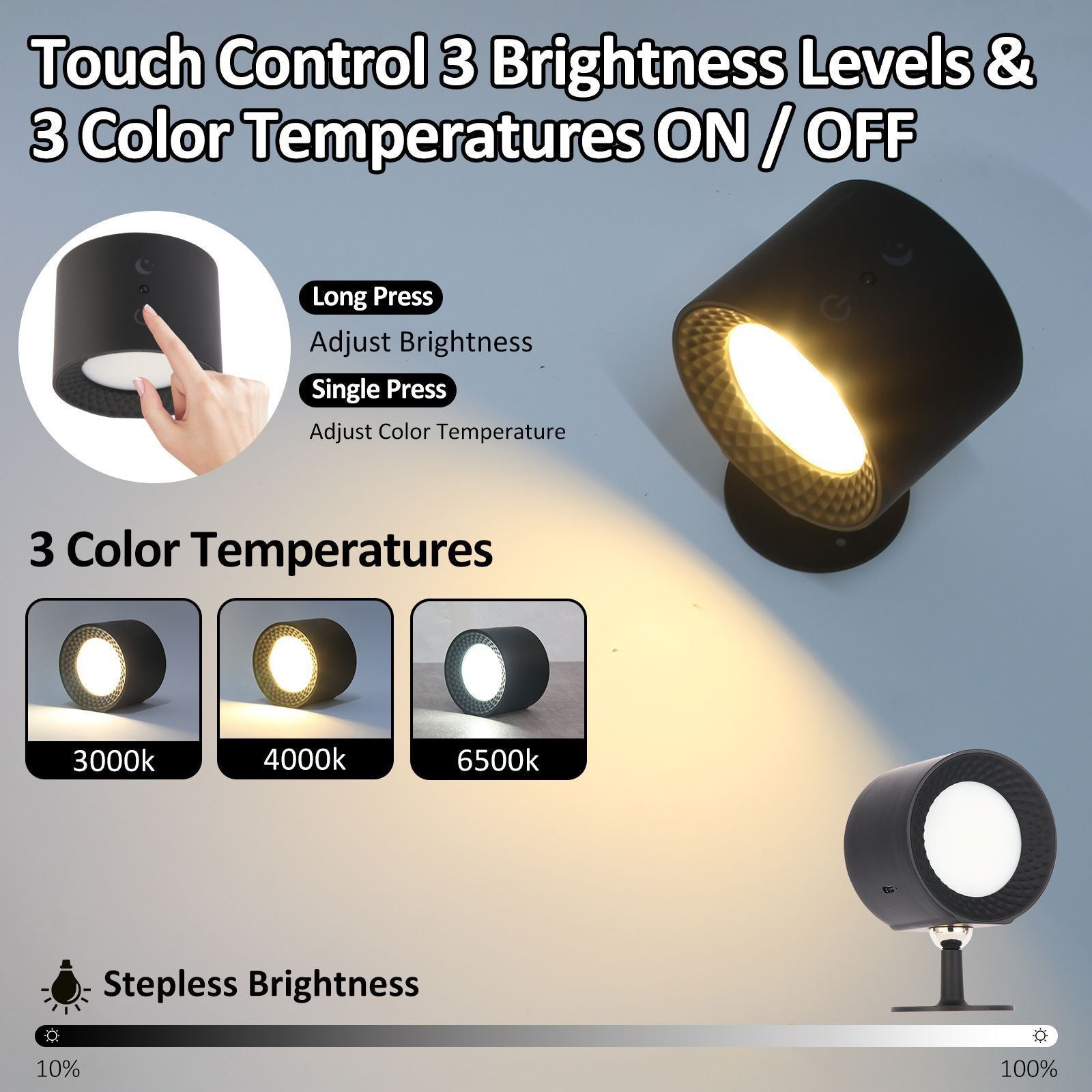 Magnetic Wall Lamp, Modern Rechargeable LED Wall Light with Detachable Magnetic Base, Cordless Dimmable Sconce