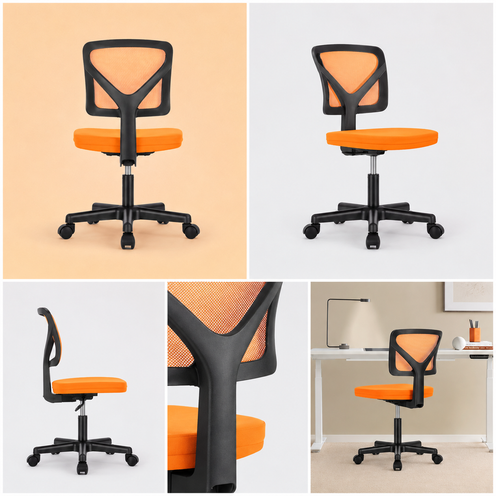 Low Back Mesh Armless Chair, Orange