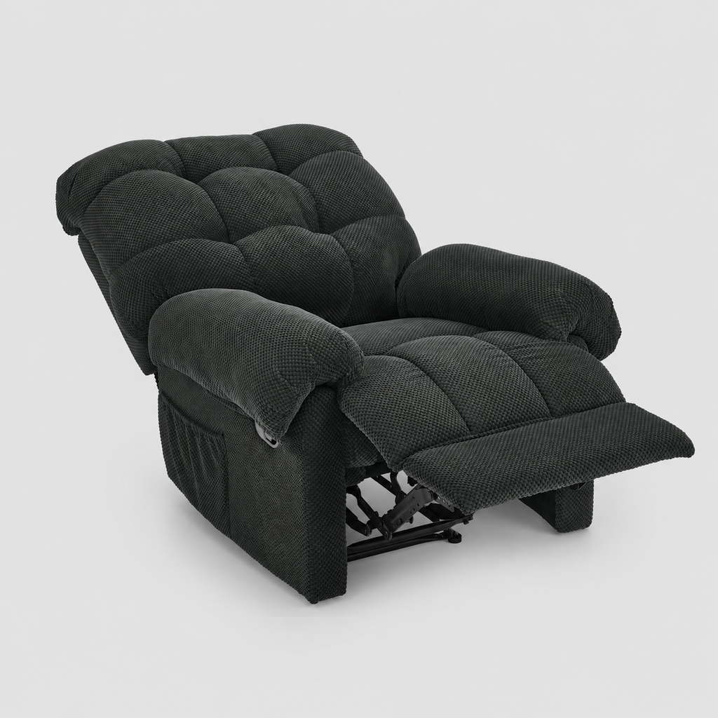Dark Gray Recliner Chair, Overstuffed