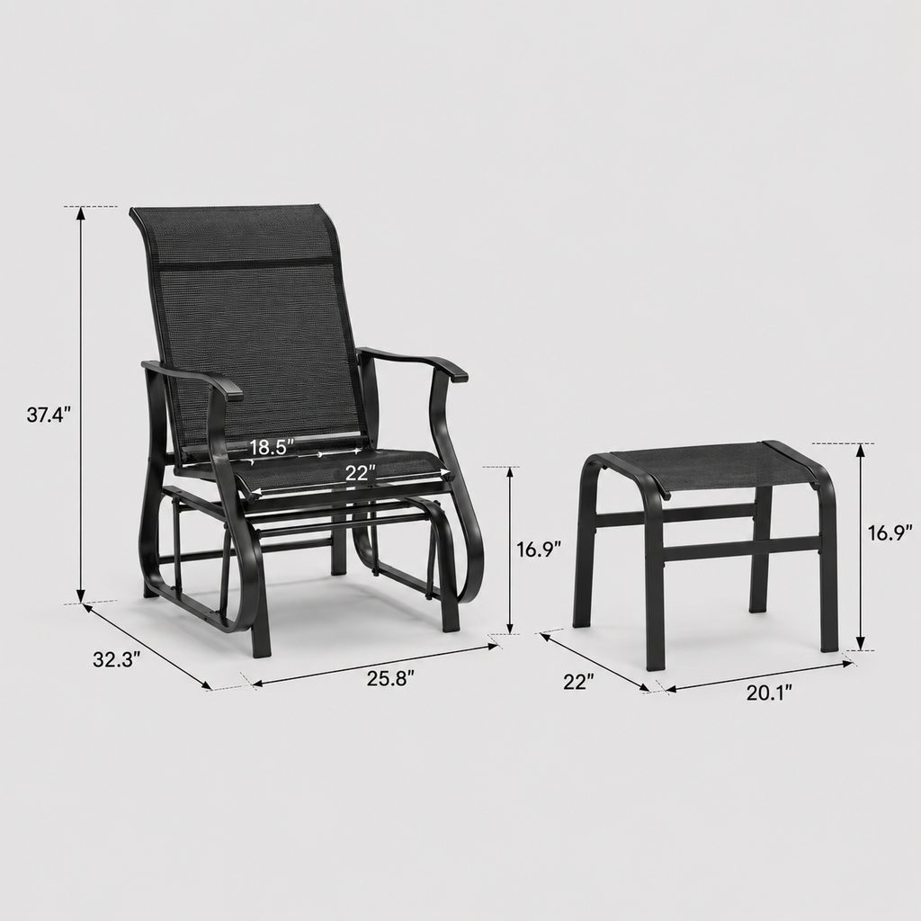 Outdoor Glider with Ottoman, Chair Set