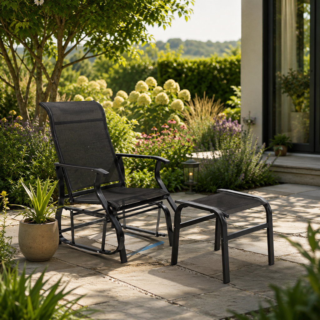 Outdoor Glider with Ottoman, Chair Set