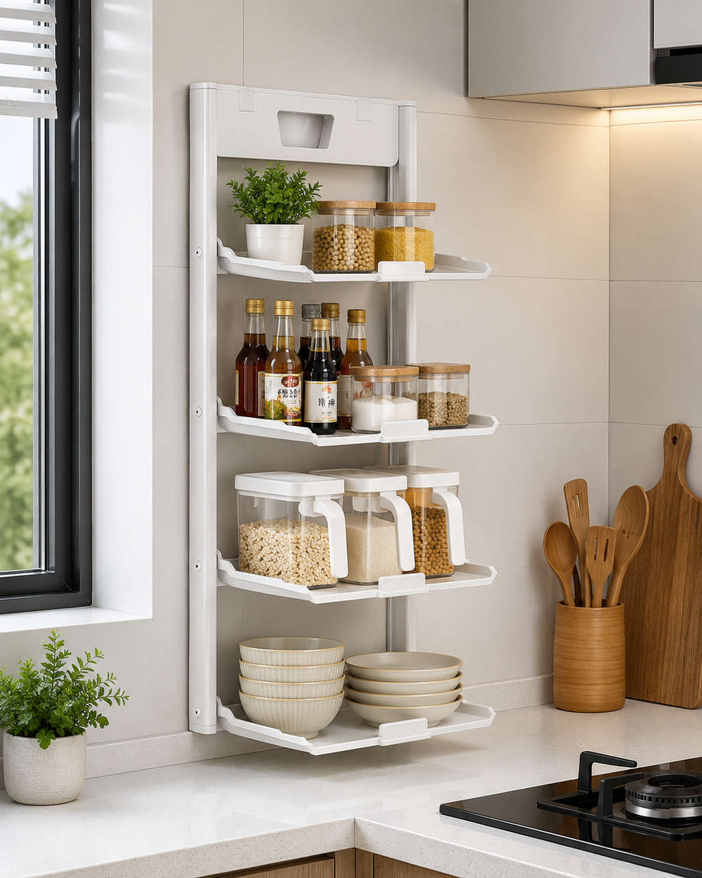 Foldable Suction Cup Kitchen Storage Rack, No-Drill Wall Mounted Organizer Shelf for Kitchen & Bathroom, Gold-x
