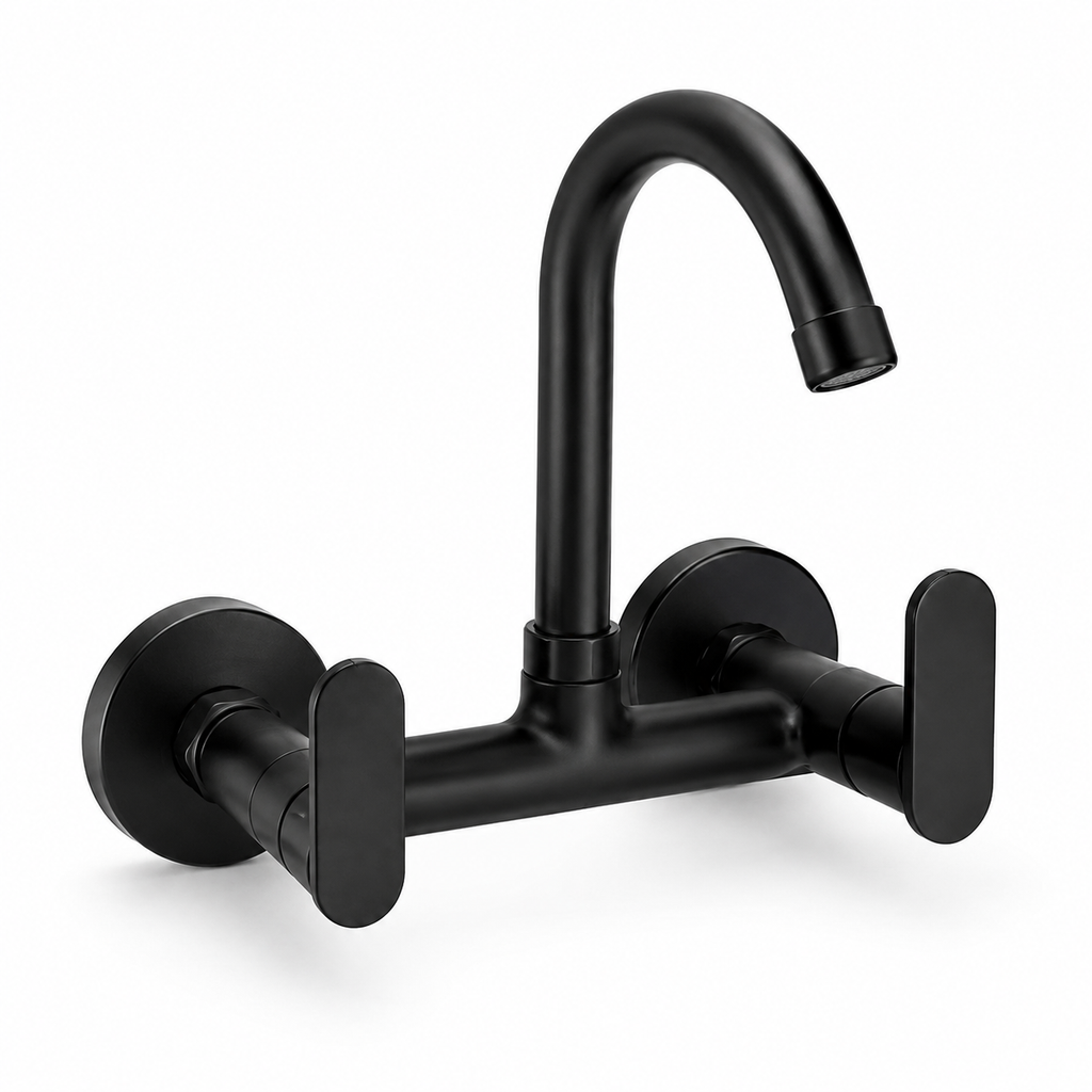 Bath Matte Black Sink Mixer – Premium Brass Wall Mounted Kitchen Faucet with Dual Handles Gold-X