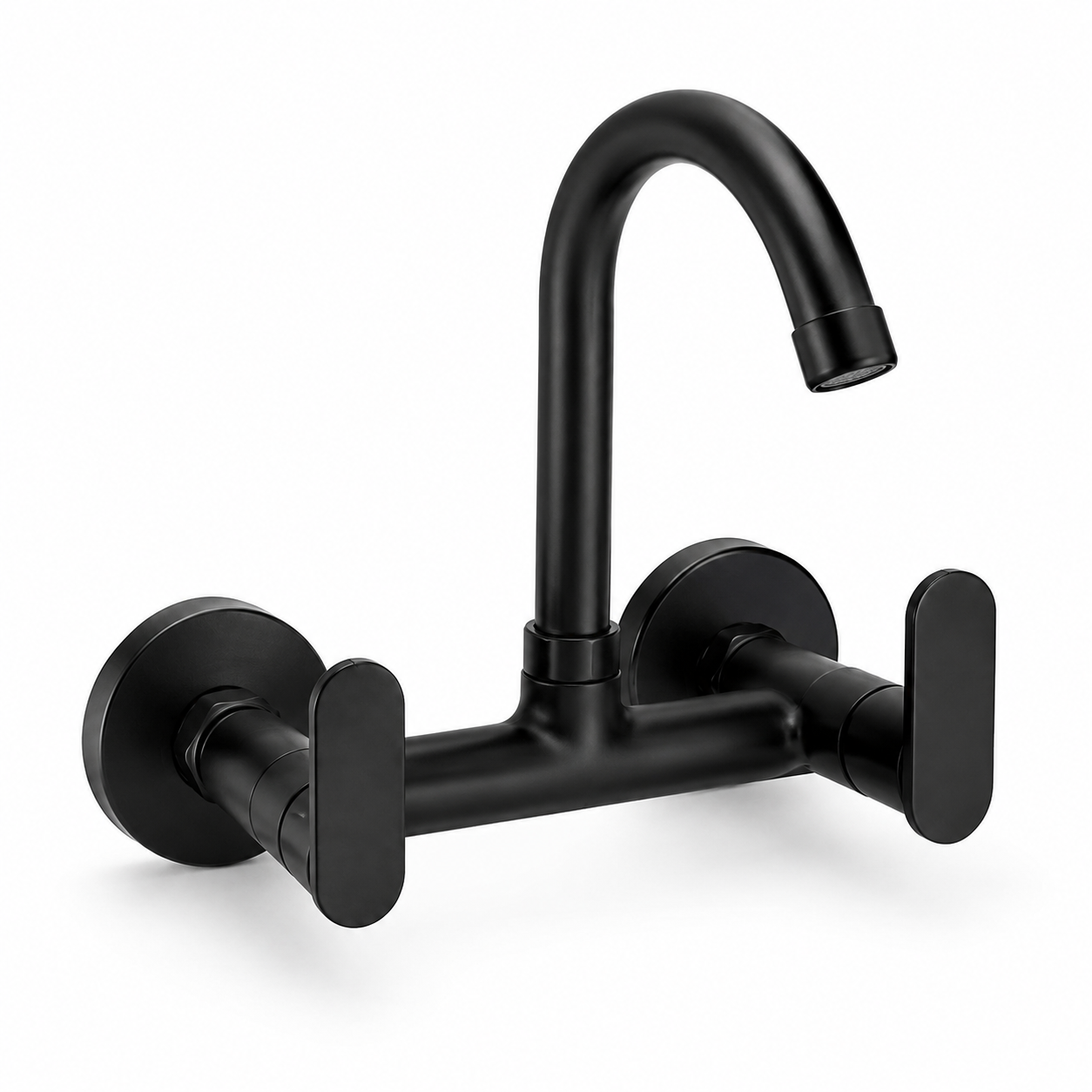 Bath Matte Black Sink Mixer – Premium Brass Wall Mounted Kitchen Faucet with Dual Handles Gold-X