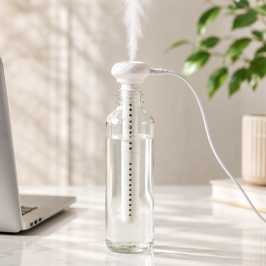 PureMist, Portable USB Bottle Humidifier, Mini Cool Mist Personal Air Humidifier, Gold-x