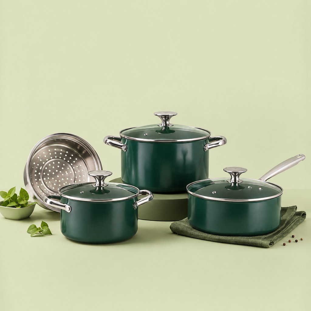 Emerald Elite, 7-Piece Ceramic Cookware Set, Gold-x