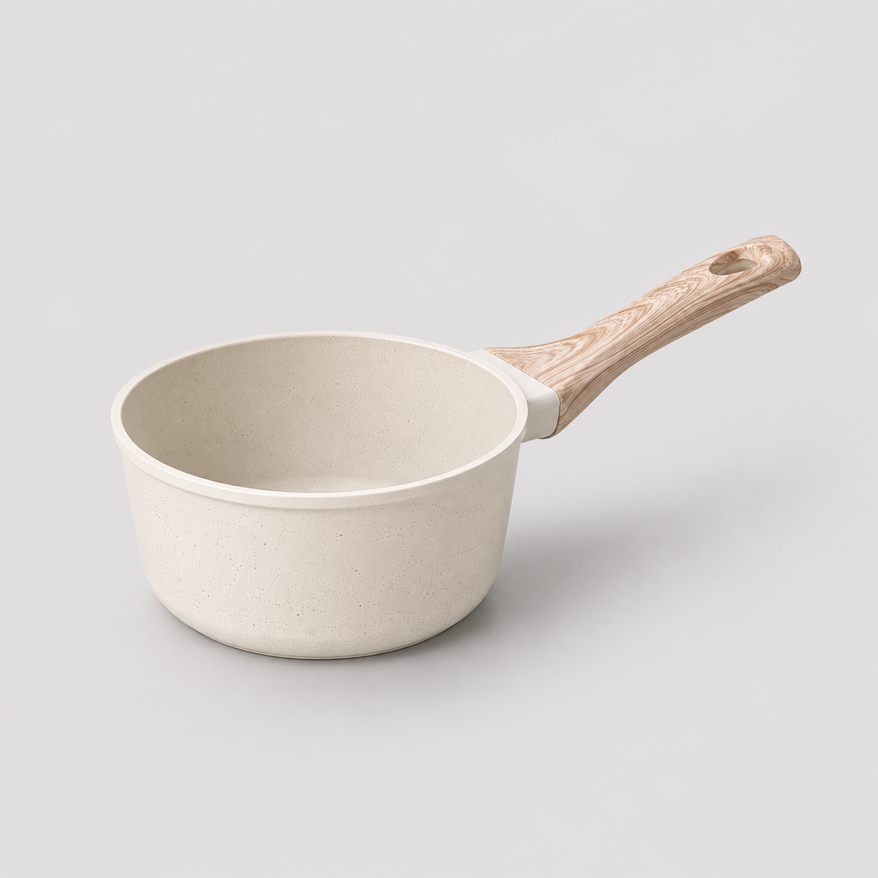 1.5 Qt Wooden Style Nonstick Saucepan, With Tempered Glass Lid