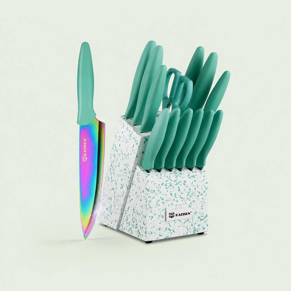 14 Pc Rainbow Titanium Kitchen Knife Set