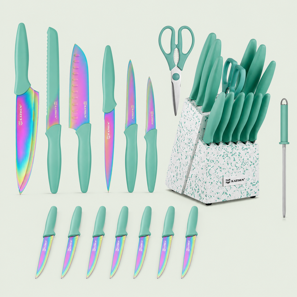14 Pc Rainbow Titanium Kitchen Knife Set
