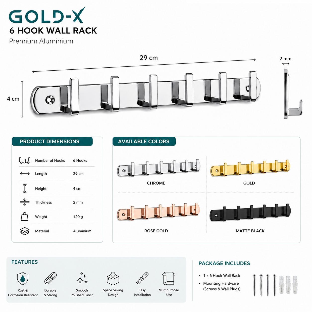 Cloth Hook 6 Point Aluminium - Gold-x