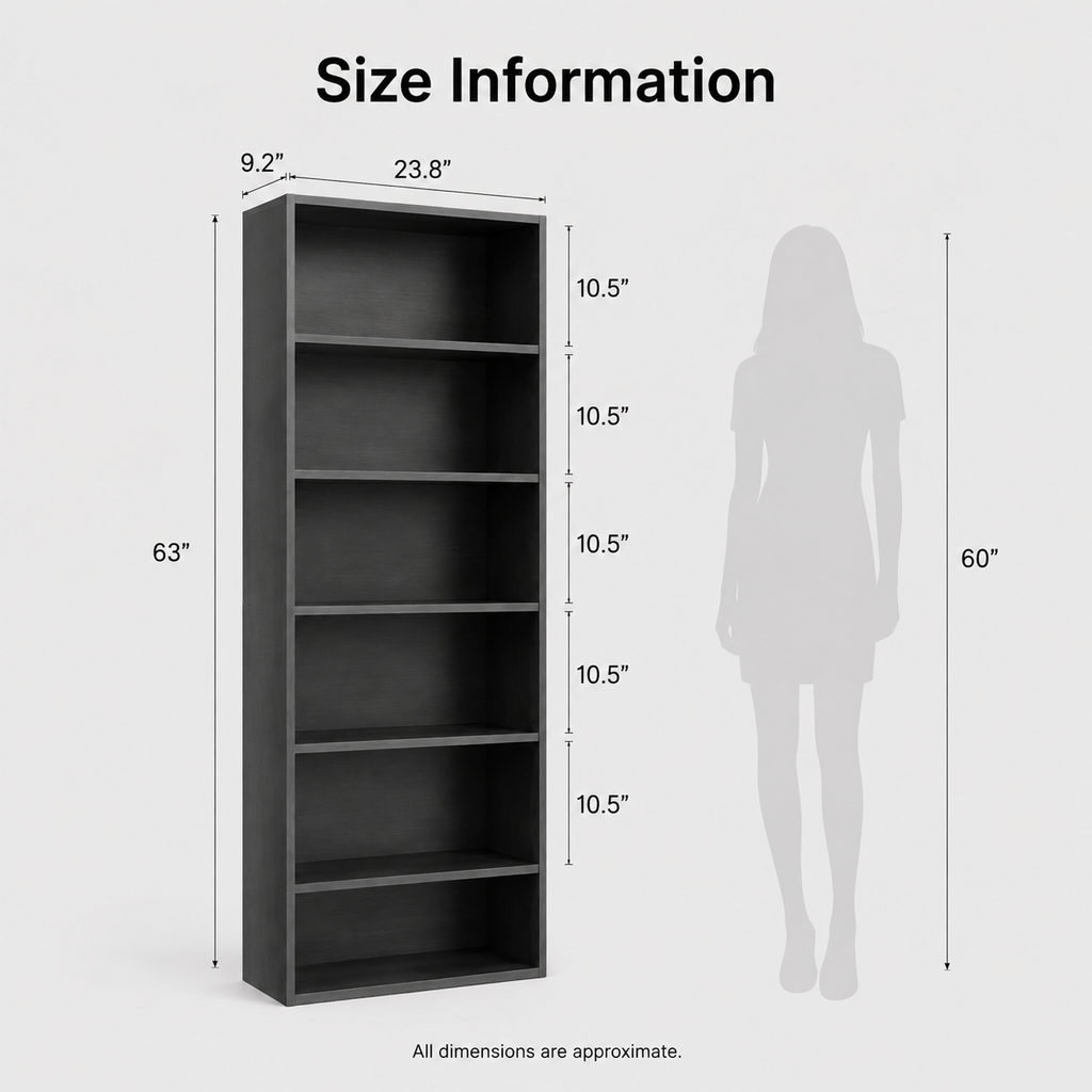 Elegant Bookshelf, 6 Shelf