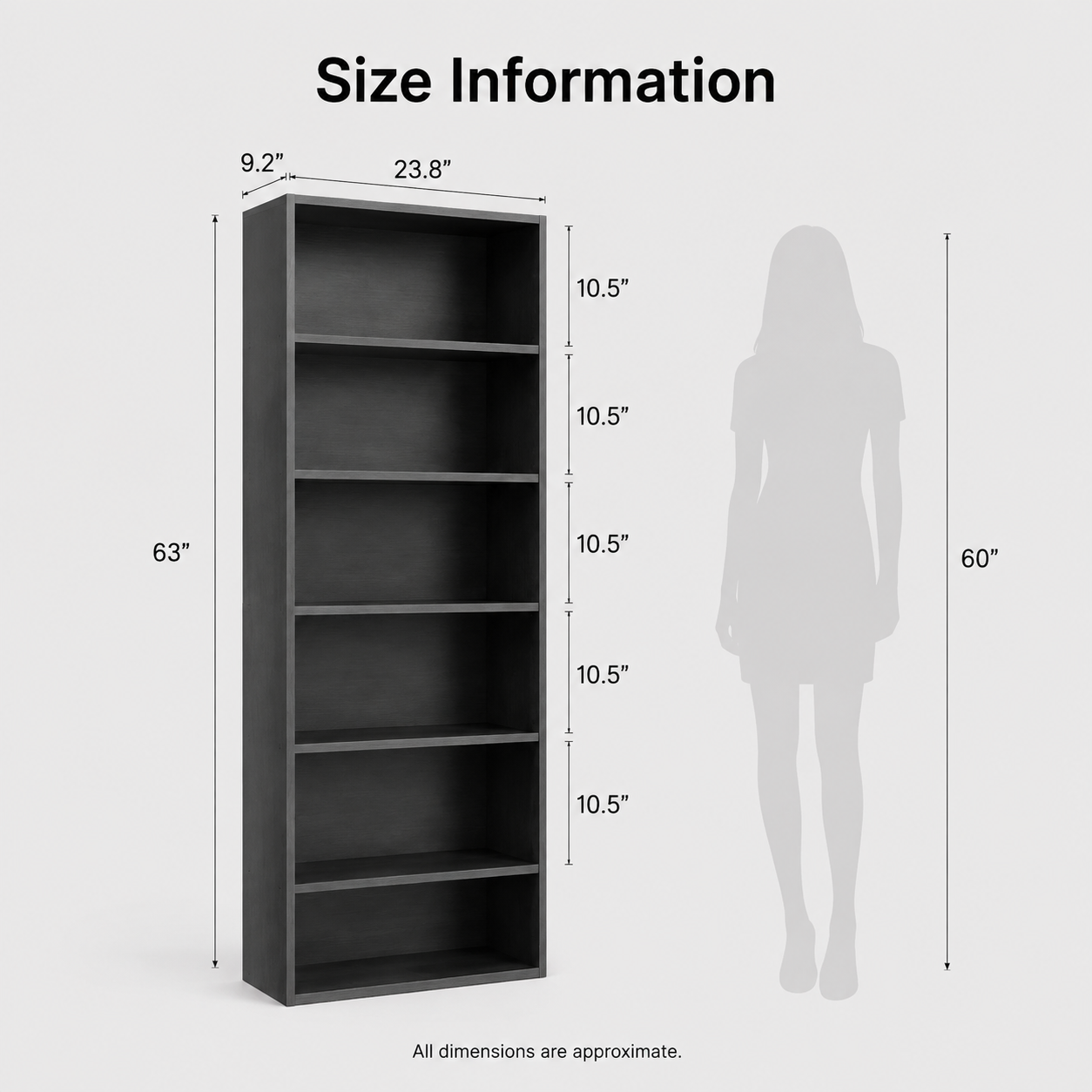 Elegant Bookshelf, 6 Shelf