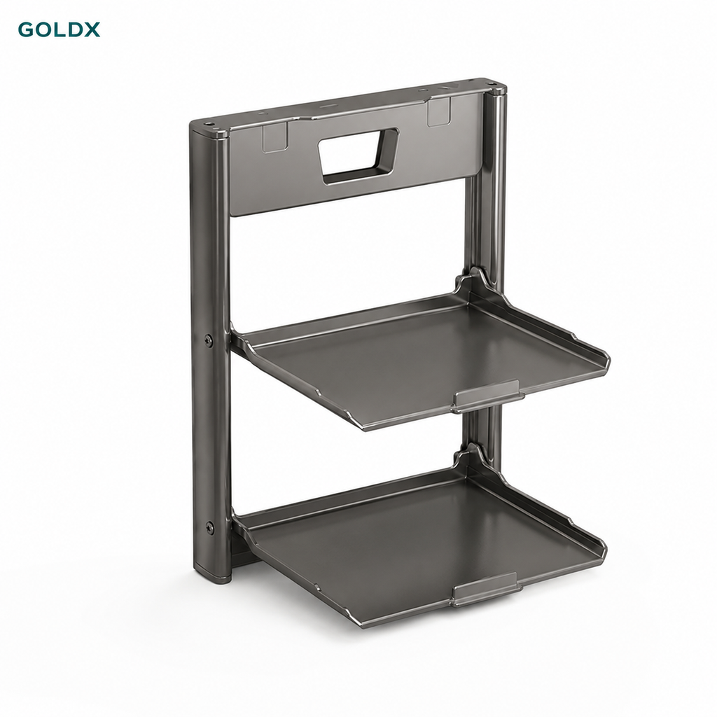 Foldable Suction Cup Kitchen Storage Rack, No-Drill Wall Mounted Organizer Shelf for Kitchen & Bathroom, Gold-x