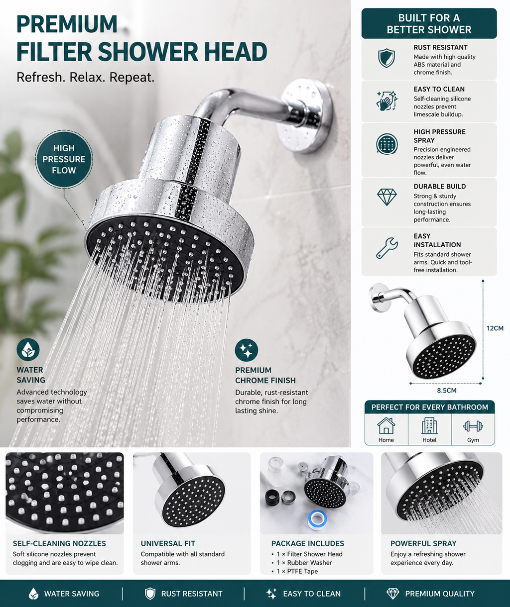 PureSpa High Pressure Filtered Shower Head, Spray Modes, Chlorine Reduction, Universal Bathroom ShowerHead with Replaceable Filter, Gold-x