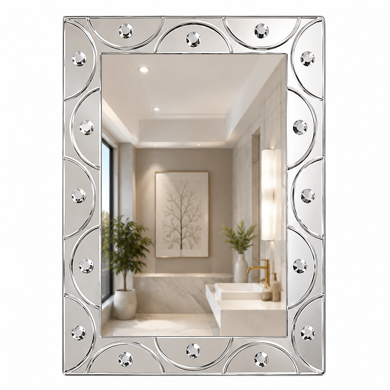 Decorative Wall Mirror for Bathroom, Living Room & Entryway, Premium Crystal Accent Beveled Glass Mirror, Modern Luxury Rectangular Vanity Mirror, Gold-x
