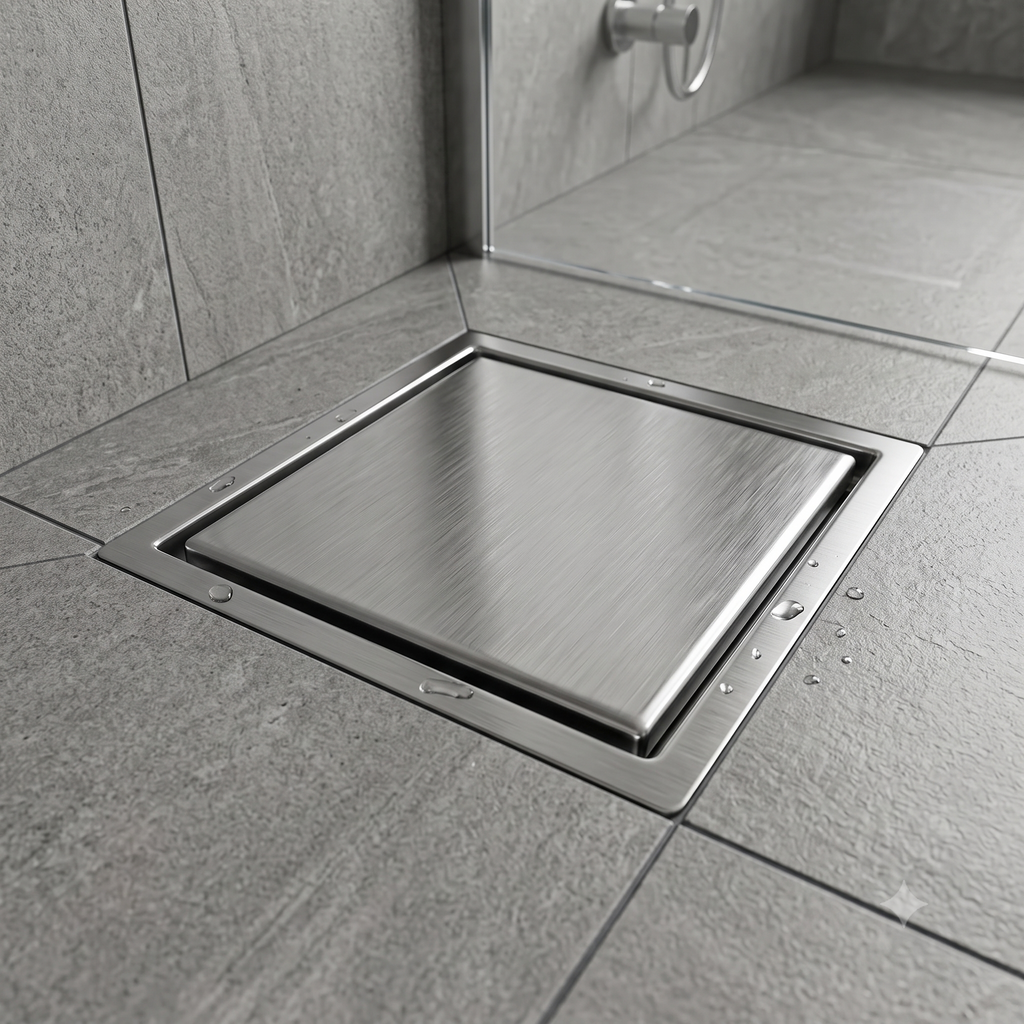 6x6 Inch Tile Insert Floor Drain, Invisible Tile Drain Cover, Stainless Steel Bathroom Shower Drain, Heavy-Duty Anti-Rust Tile Drainer, Gold-xr