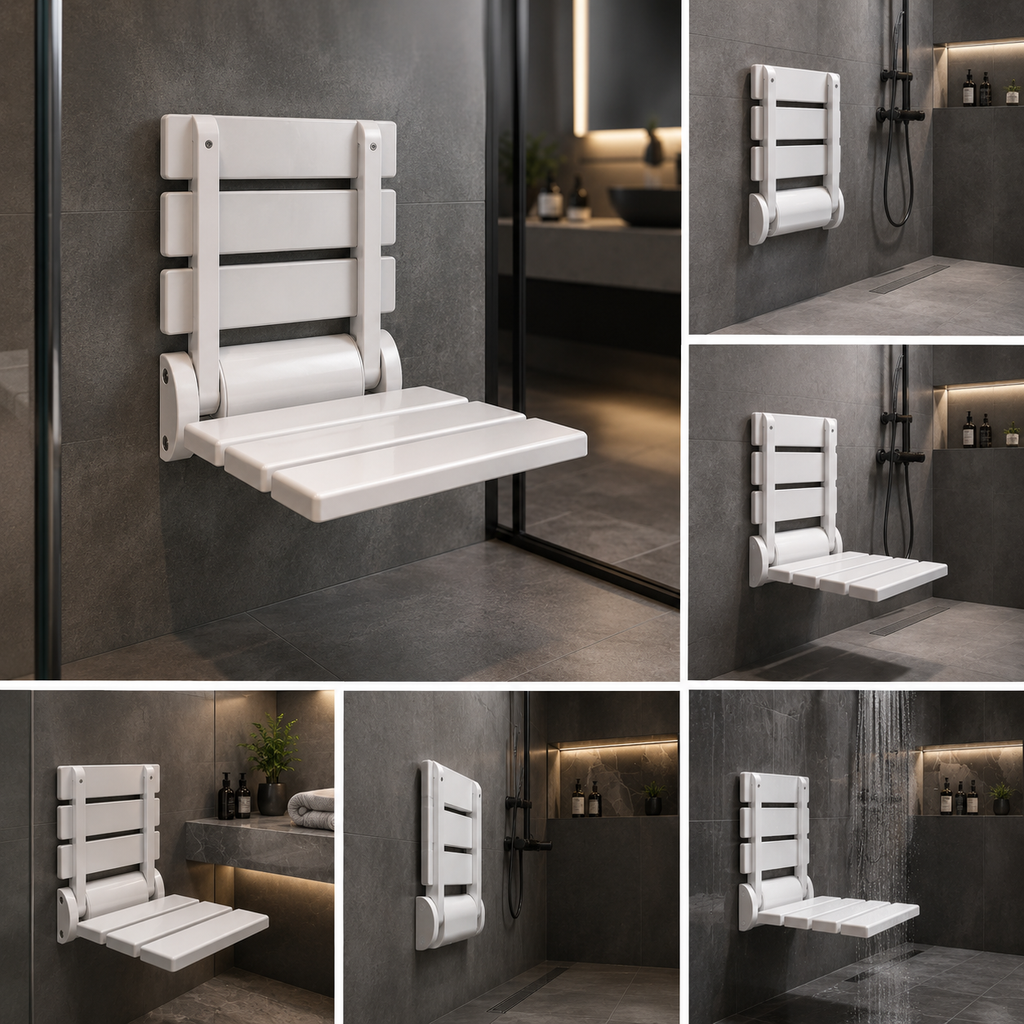 Wall Mounted Folding Shower Seat – Gold-x