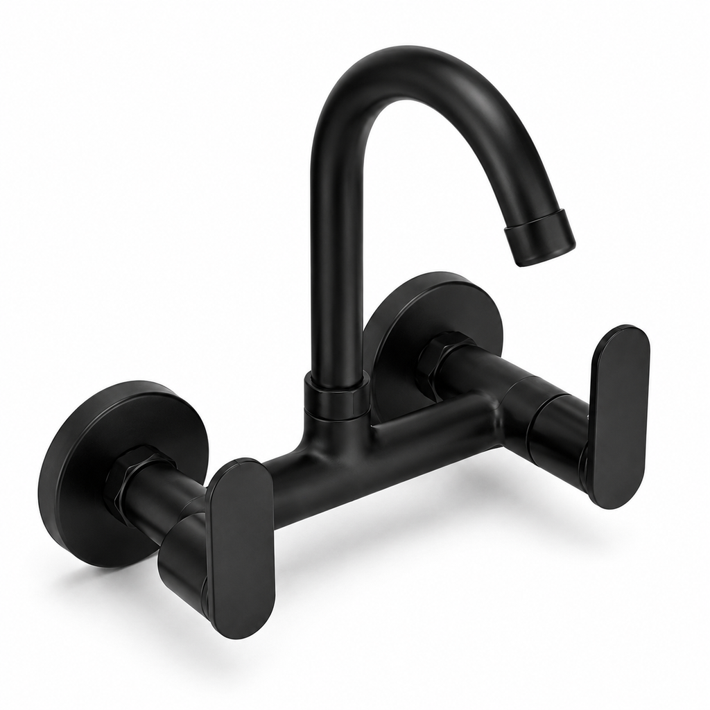 Bath Matte Black Sink Mixer – Premium Brass Wall Mounted Kitchen Faucet with Dual Handles Gold-X
