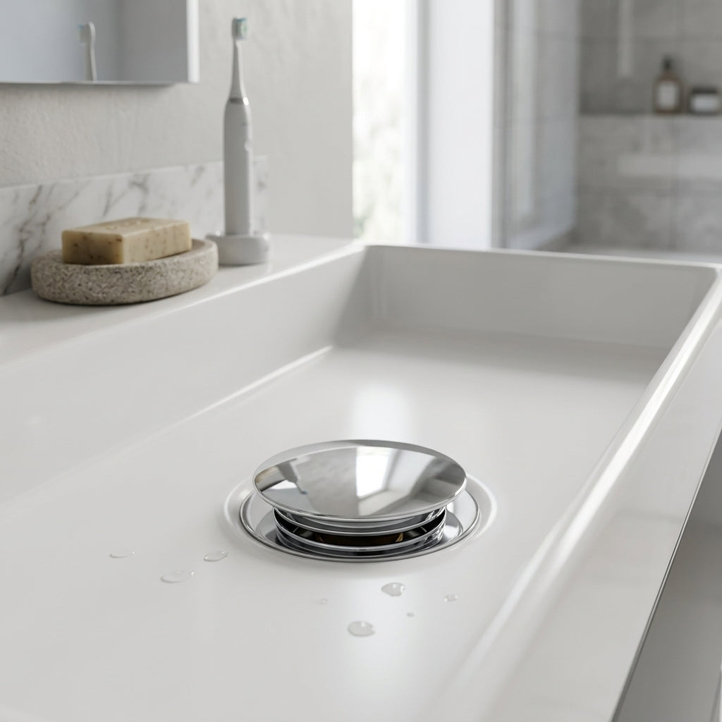 Pop-Up Waste Coupling, Premium Stainless Steel Basin Drain with Push Button Pop-Up Mechanism - Gold-x