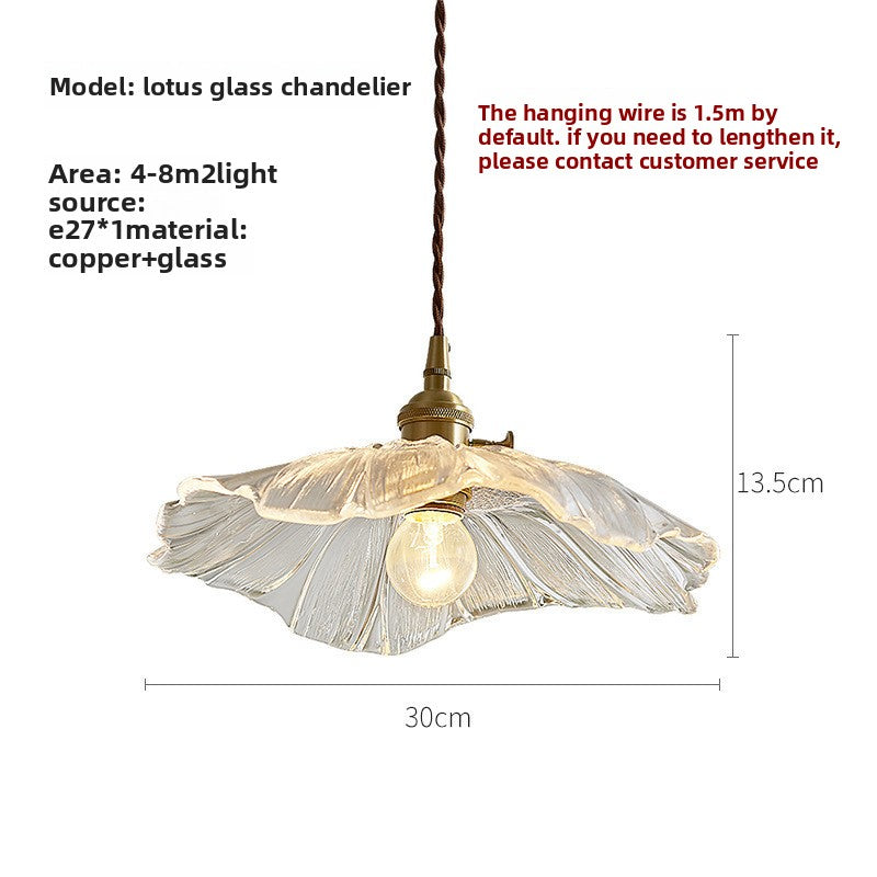 Modern Lotus Leaf Glass Pendant Light, Vintage Copper Hanging Ceiling Lamp for Dining Room, Kitchen Island & Living Room