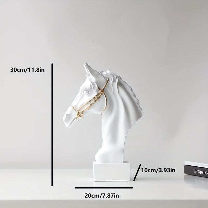 Modern Horse Head Sculpture, Minimalist Resin Tabletop Decor for Living Room, Office & Home, Gold-x