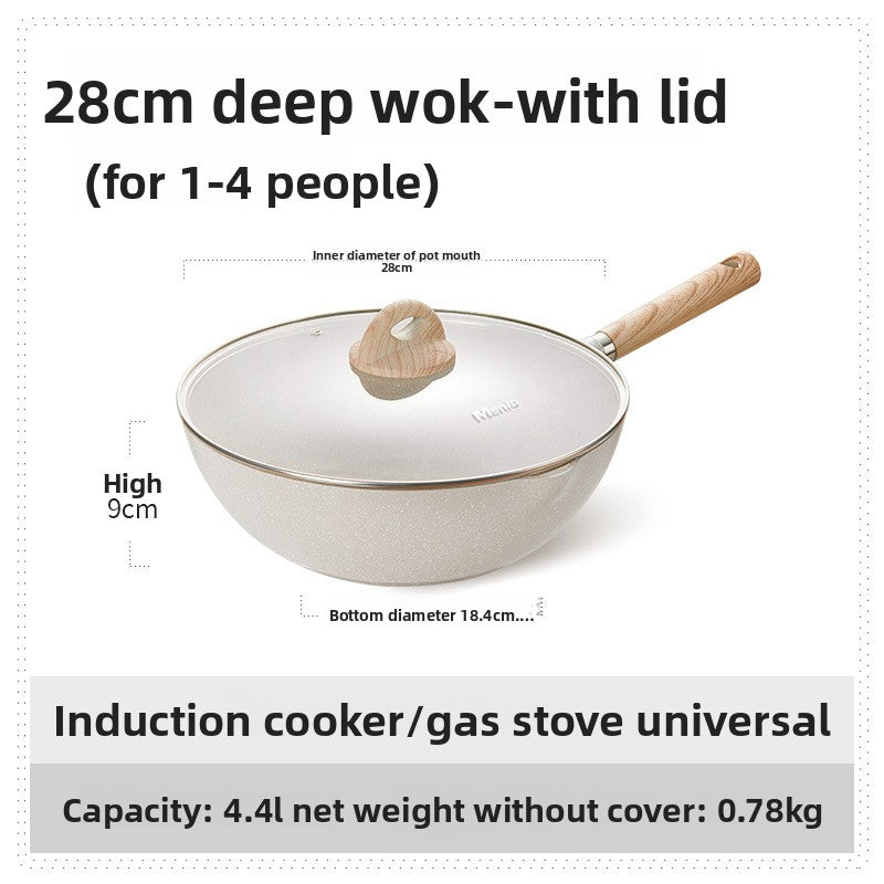 Nonstick Deep Wok Pan with Glass Lid & Wooden Handle, 3L Induction & Gas Compatible Cooking Wok