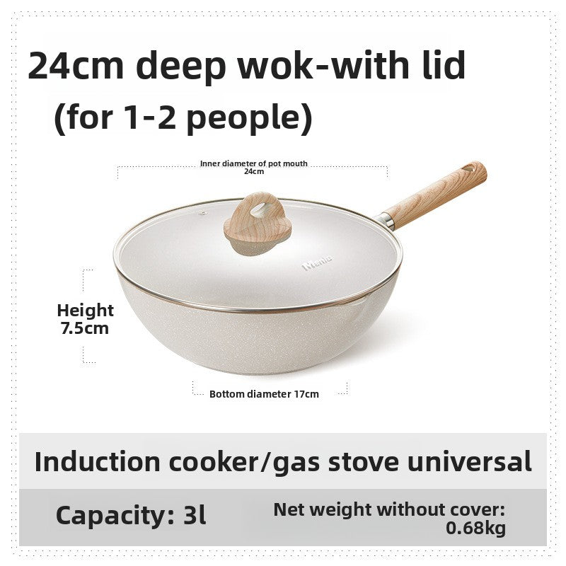 Nonstick Deep Wok Pan with Glass Lid & Wooden Handle, 3L Induction & Gas Compatible Cooking Wok