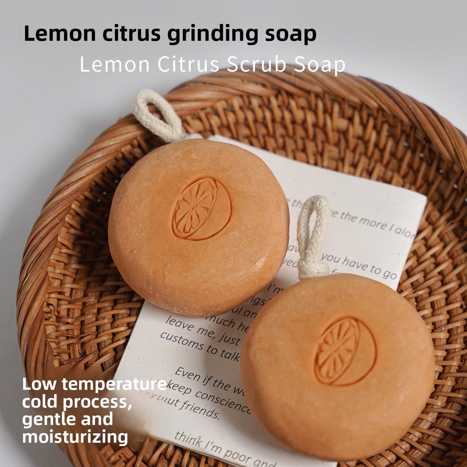 Lemon Citrus Exfoliating Handmade Soap,Cold Process Natural Scrub Bar with Hanging Rope,
Moisturizing Bath Soap, Gold-x