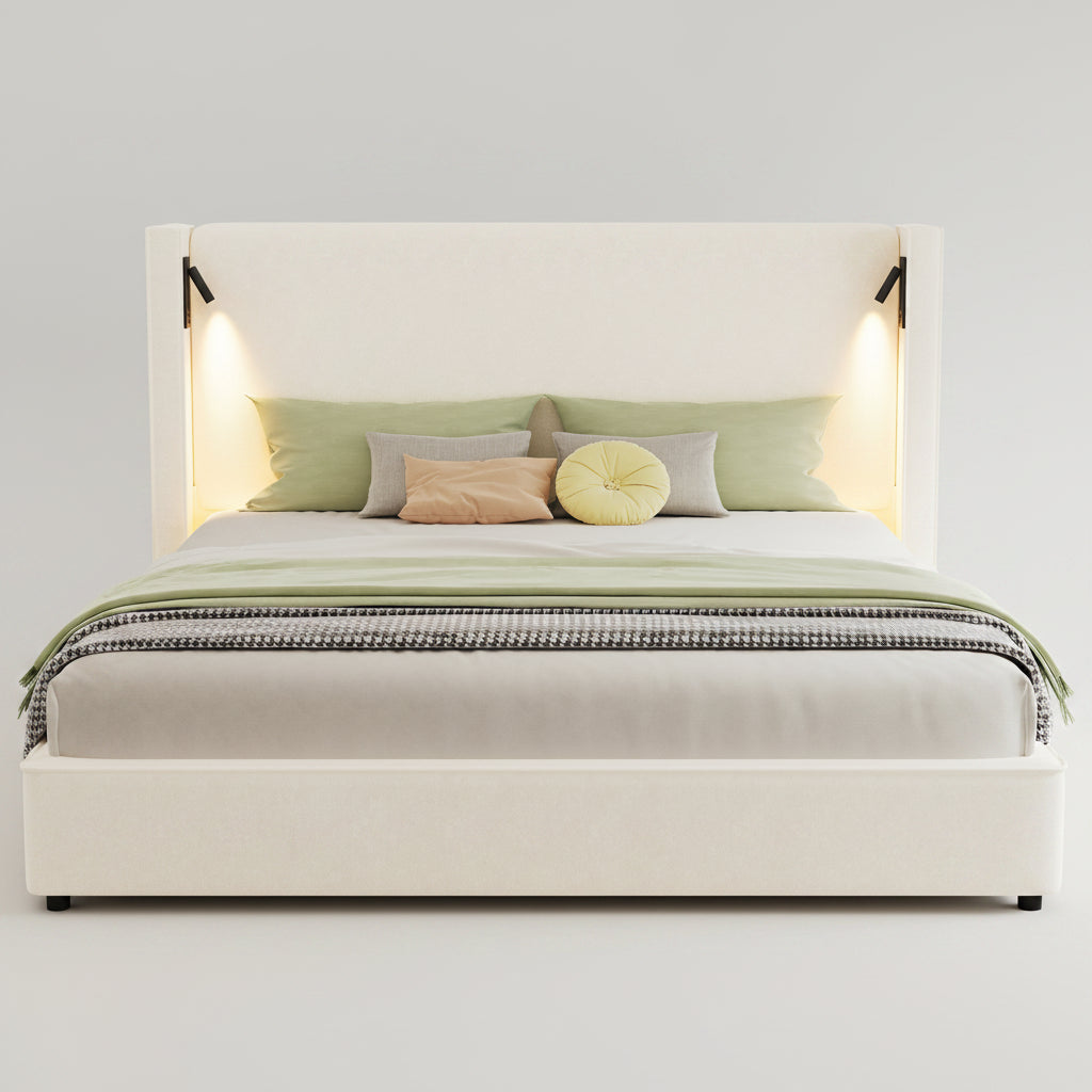 Neatly made bed with green bedding in a bedroom setting