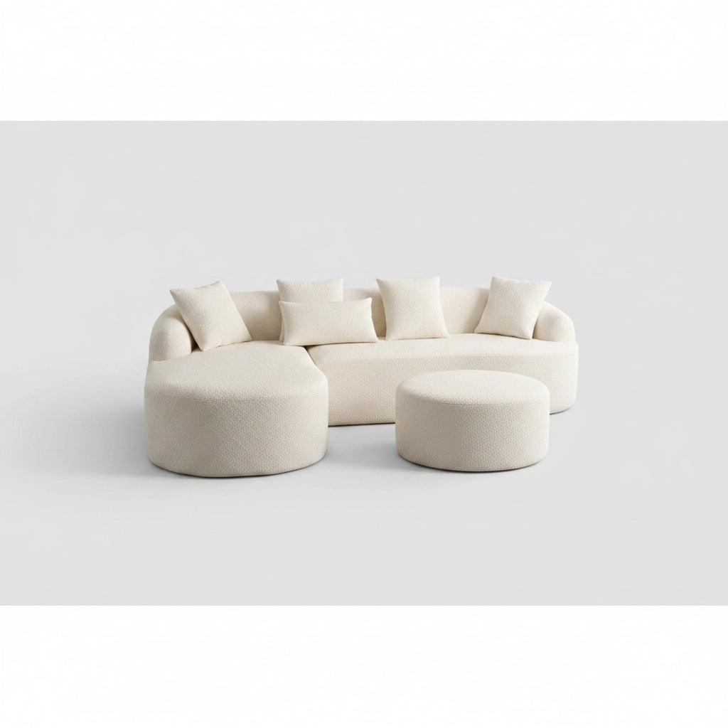 White sofa in a living room with wooden floor and window