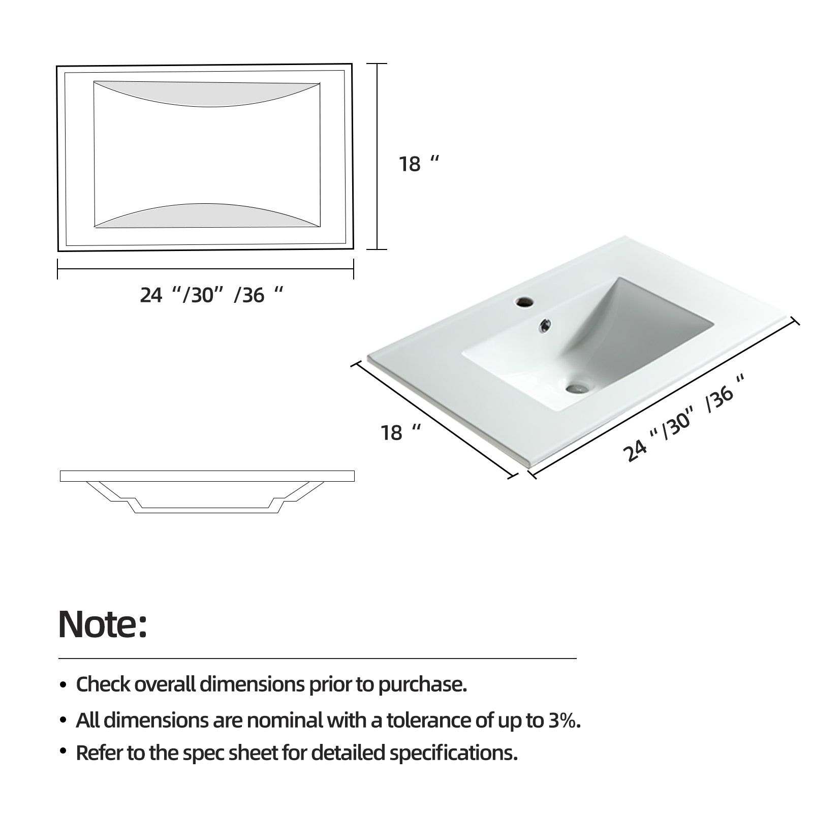 24" Bathroom Vanity Top Only