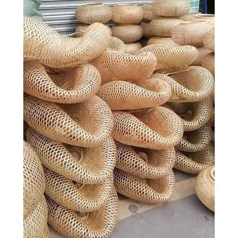 Japanese Style Bamboo Chandelier, Straw Hat Shaped Woven Hanging Pendant Light for Dining Room, Living Room, Bedroom & Cafe