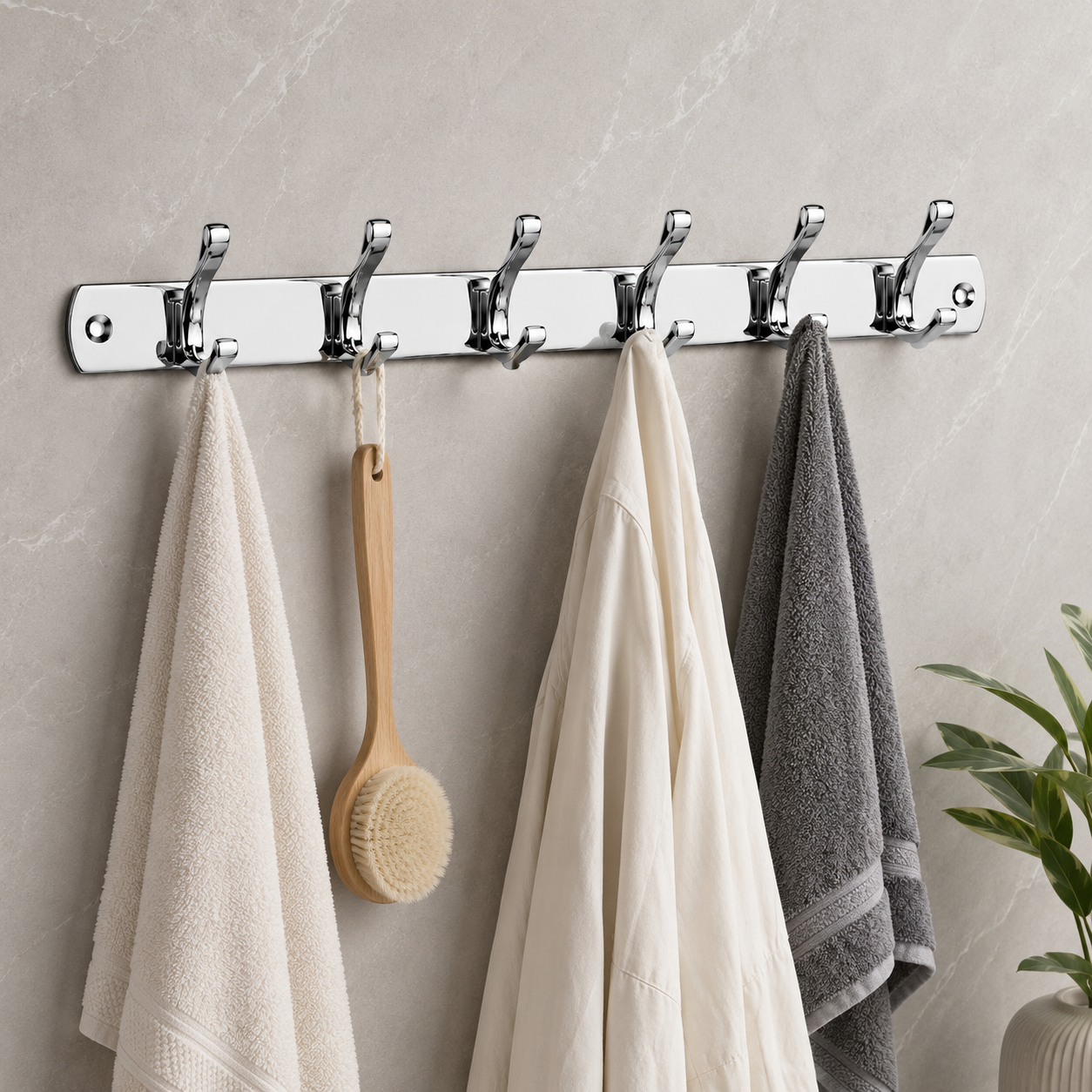 Italia 6 Point Cloth Hook, Premium Stainless Steel Wall Hook, Heavy Duty Multi-Hook for Bathroom - Gold-x