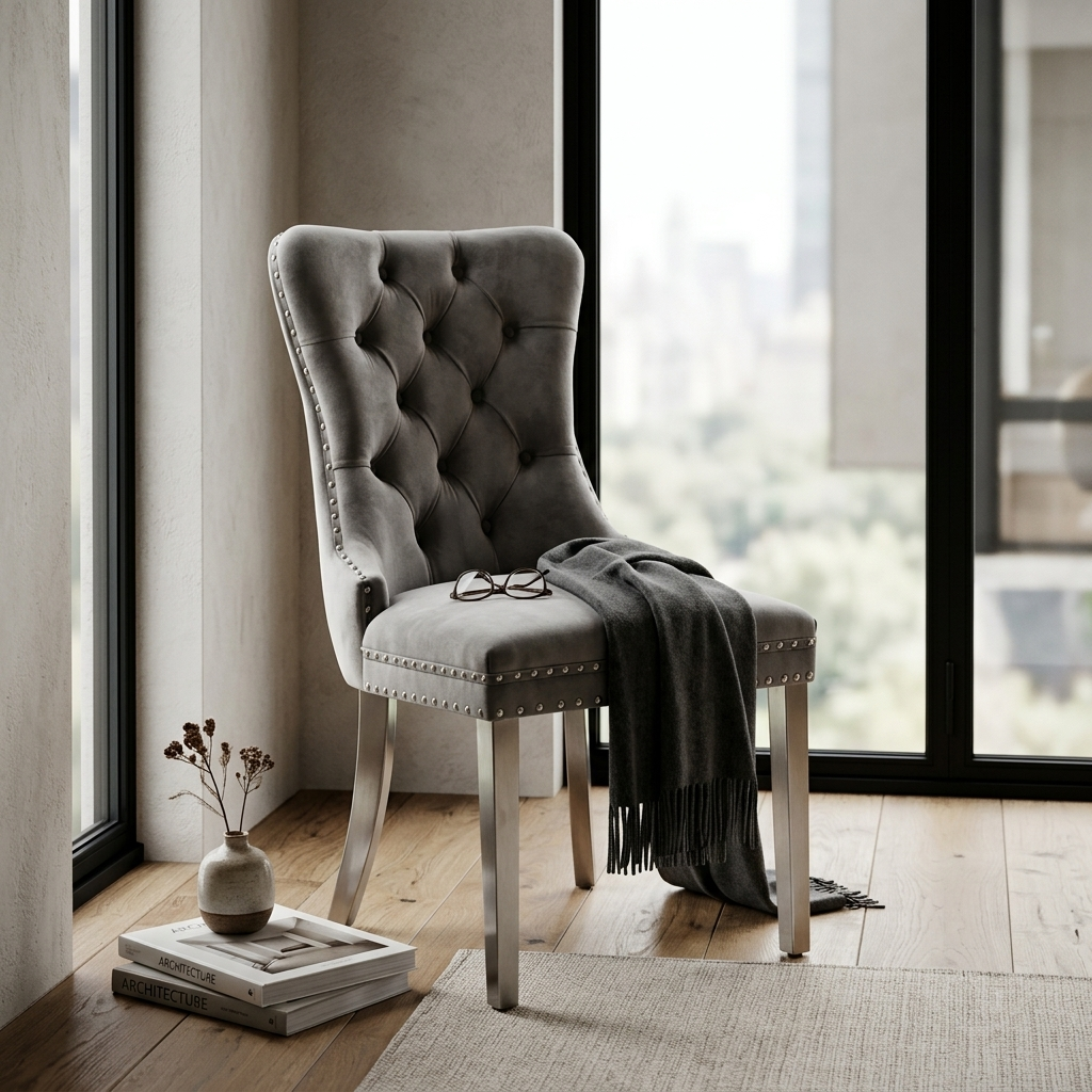 Tufted Dining Chair With Stainless Steel Plating Legs