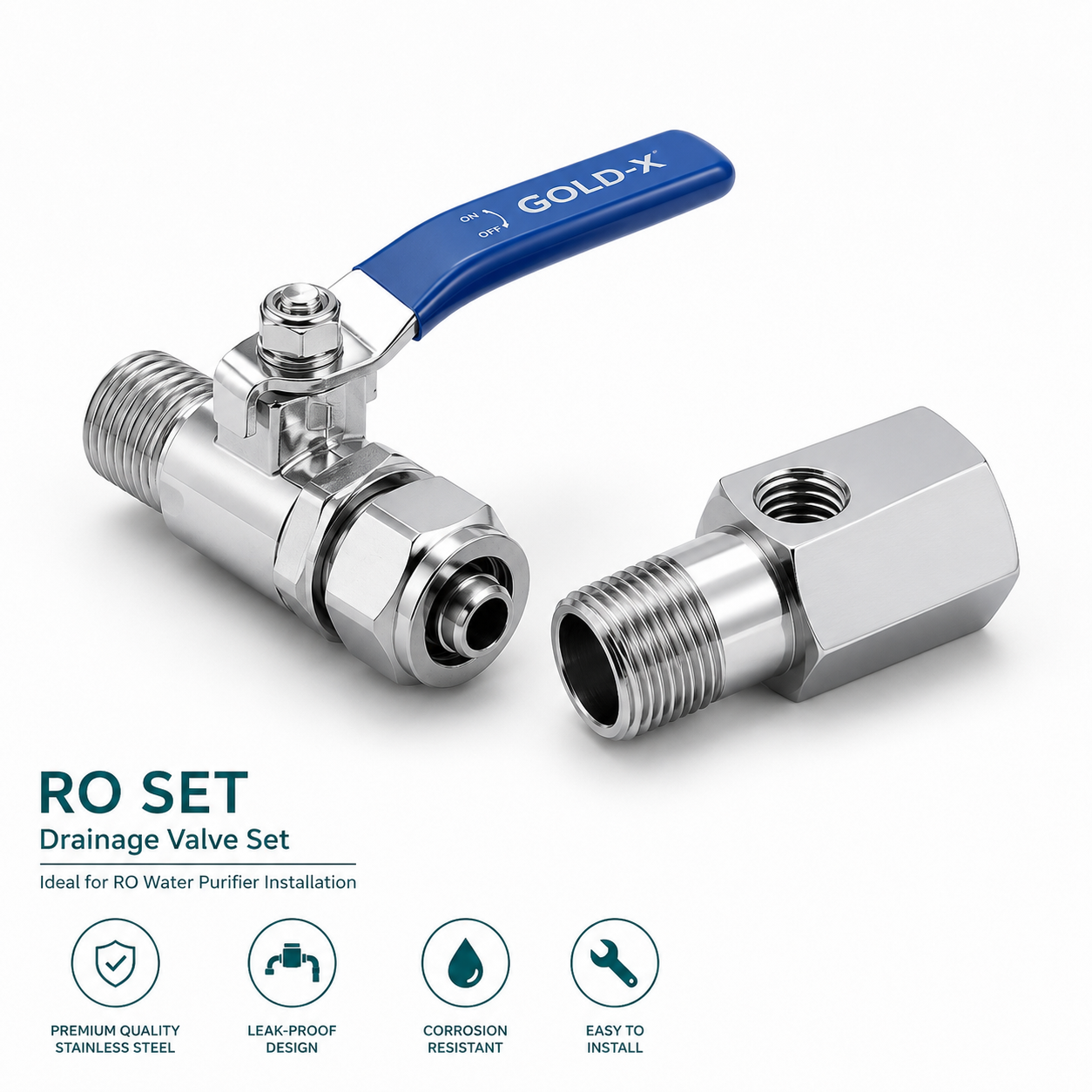 RO Drainage Valve Set, Premium Brass Chrome-Plated RO Drain Valve Kit for Water Purifiers/ Leak-Proof & Corrosion-Resistant